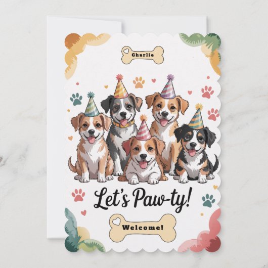Pawty verjaardagsuitnodigingen kaart (Achterkant)