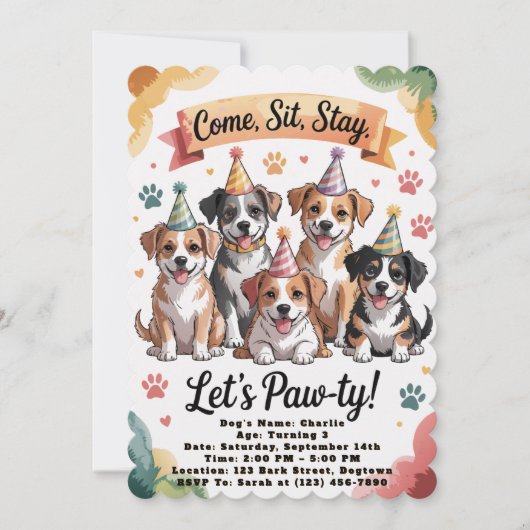 Pawty verjaardagsuitnodigingen kaart (Voorkant)
