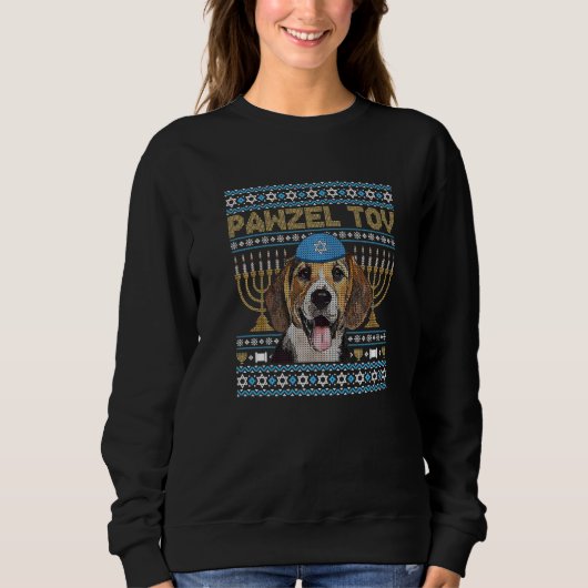 Pawzel Tov Jewish Beagle Dog Funny Hanukkah Premiu Trui (Voorkant)
