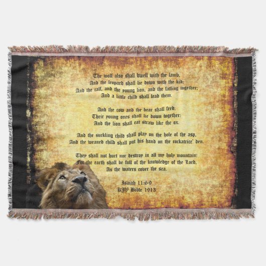 Pax Christos, Leeuw met Jesaja 11:6-9 Deken (Voorkant)