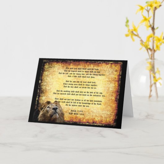 Pax Christos, Leeuw met Jesaja 11:6-9 Kaart (Gele Bloem)