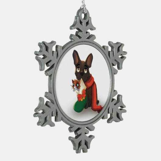 Pax met Huey in Kerstmis Stocking Sneeuwvlok Tin Sneeuwvlok Ornament (Links)