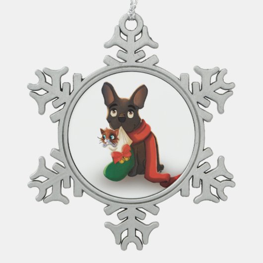 Pax met Huey in Kerstmis Stocking Sneeuwvlok Tin Sneeuwvlok Ornament (Voorkant)