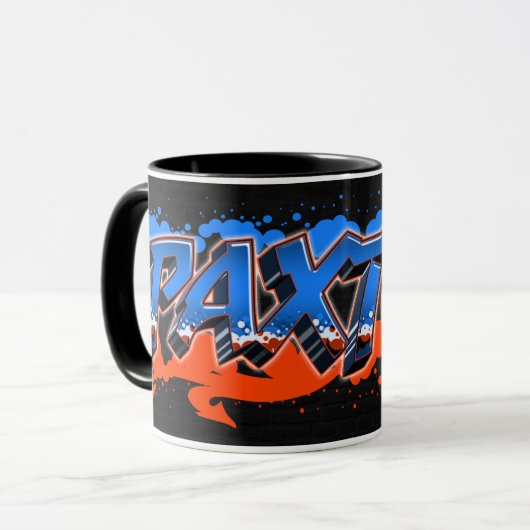 Paxton Vorname Name Graffiti blue orange Tasse Mok (Voorkant links)