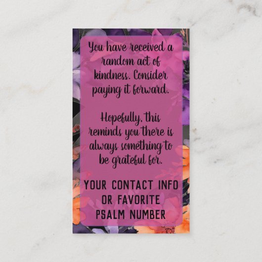Pay it Forward Random Act Kindness Lily Flowers Visitekaartje (Achterkant)