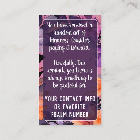 Pay it Forward Random Act Kindness Pink Lilies  Visitekaartje (Achterkant)