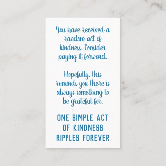 Pay it Forward Random Act of Kindness Aqua Blue Visitekaartje (Achterkant)