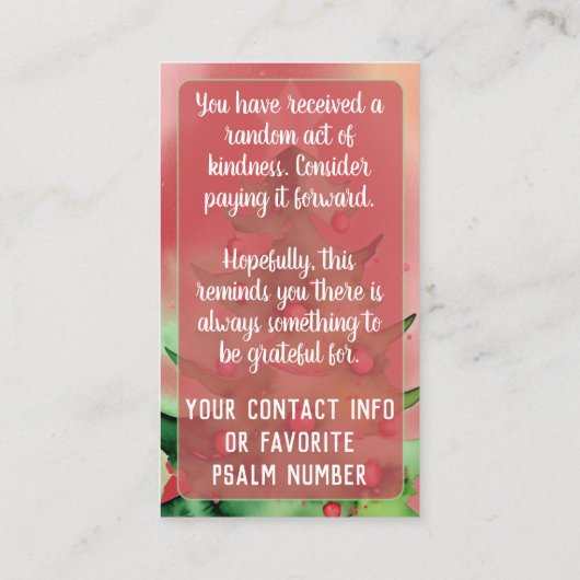 Pay it Forward Random Act of Kindness Christmas Visitekaartje (Achterkant)
