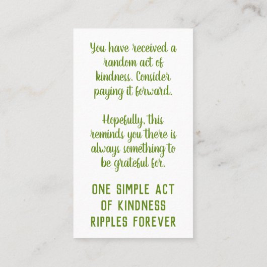 Pay it Forward Random Act of Kindness Lime Green Visitekaartje (Achterkant)