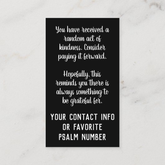 Pay it Forward Random Act of Kindness Paradise Visitekaartje (Achterkant)