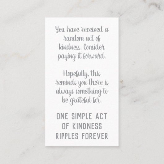 Pay it Forward Random Kindness Act Silver Glitter Visitekaartje (Achterkant)
