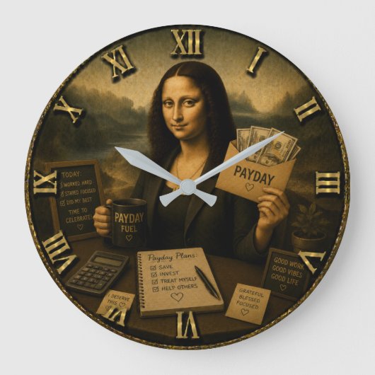 Payday Funny Mona Lisa Gift for Coworkers Grote Klok (Voorkant)