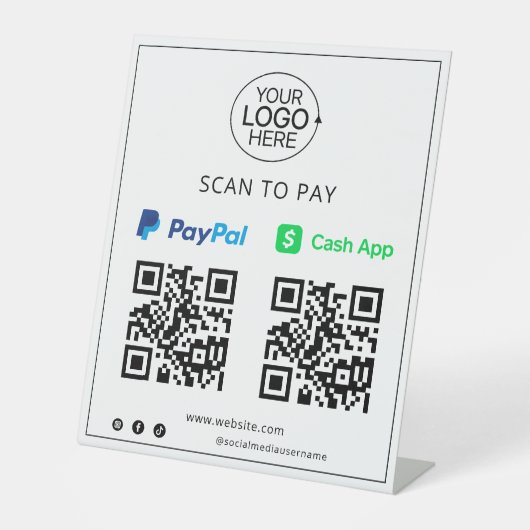 PayPal Cash-app Contactloos mobiel betalen Reclamebord Met Voetstuk (Voorkant)