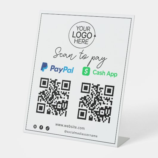 PayPal Cash-app Contactloos mobiel betalingsscript Reclamebord Met Voetstuk (Voorkant)