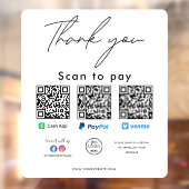 Paypal Cash App Venmo QR Code Logo Dank u Raamsticker (Vel 2)