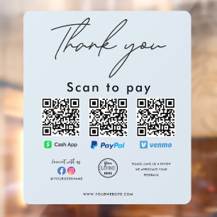 Paypal Cash App Venmo QR Code Logo Dank u Raamsticker