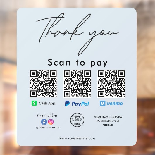 Paypal Cash App Venmo QR Code Logo Dank u Raamsticker (Vel 2)
