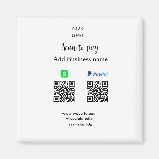 PayPal Cashapp scan om QR te betalen Voeg bedrijfs Magneet (Voorkant)
