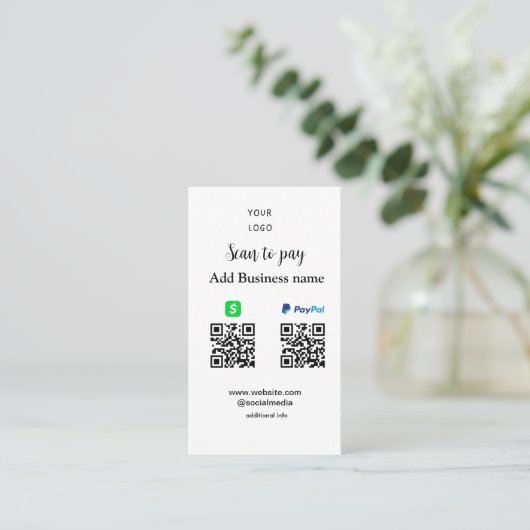 PayPal Cashapp scan om QR te betalen Voeg bedrijfs Visitekaartje (Staand voorkant)