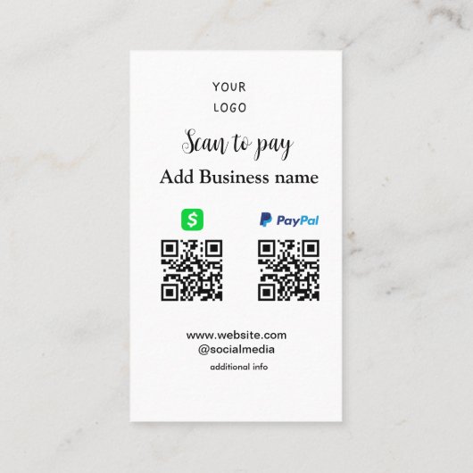 PayPal Cashapp scan om QR te betalen Voeg bedrijfs Visitekaartje (Achterkant)