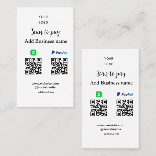 PayPal Cashapp scan om QR te betalen Voeg bedrijfs Visitekaartje (Voorkant / Achterkant)