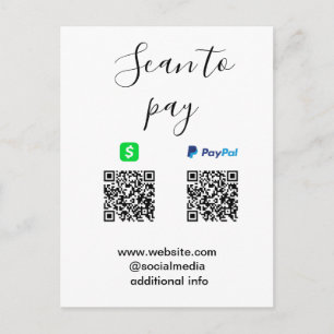 Paypal Cashapp scan om te betalen QR voeg bedrijfs Briefkaart