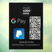 Paypal G Pay QR Code Betaling | Scannen naar zwart Raamsticker (Vel 3)