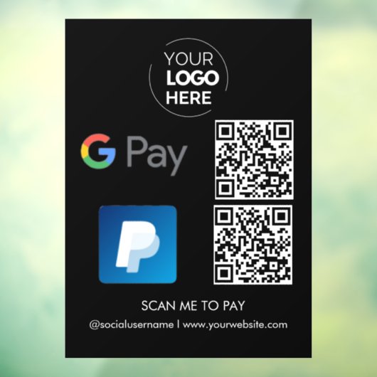 Paypal G Pay QR Code Betaling | Scannen naar zwart Raamsticker (Vel 3)