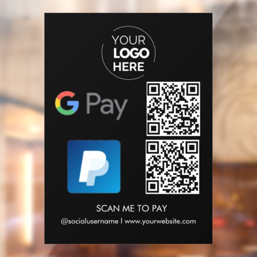 Paypal G Pay QR Code Betaling | Scannen naar zwart Raamsticker (Vel 2)