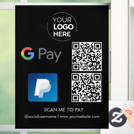 Paypal G Pay QR Code Betaling | Scannen naar zwart Raamsticker (Huis)