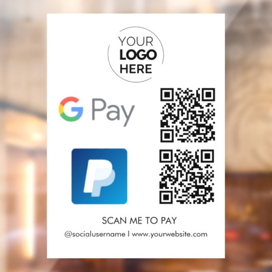 PayPal Google Pay QR Code Betaling | Scannen naar  Raamsticker (Vel 2)