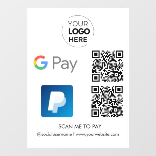 PayPal Google Pay QR Code Betaling | Scannen naar  Raamsticker (Vel)