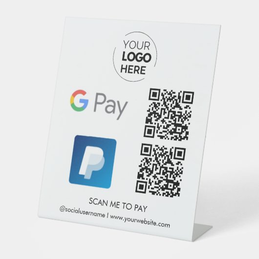 PayPal Google Pay QR Code Betaling | Scannen naar  Reclamebord Met Voetstuk (Voorkant)