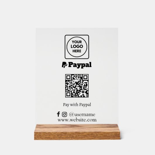 PayPal QR-code | Aangepast Scan-to-Pay Zakelijk Lo Acryl Bord (Voorkant)