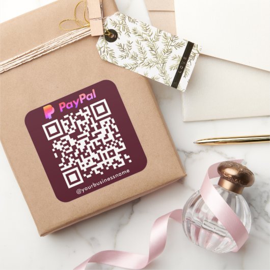 Paypal QR Code Betaling Scan naar Betalen Bourgogn Vierkante Sticker (Geschenken)