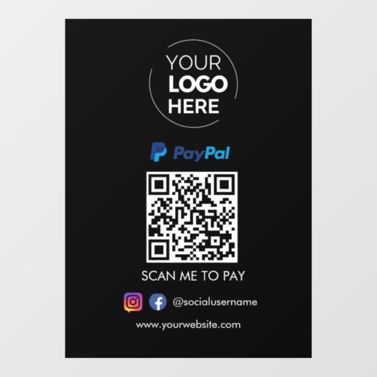 PayPal QR-code Betaling | Scannen naar zwart betal Raamsticker (Vel)