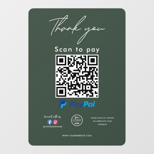 Paypal QR Code Logo Bedankt Scan om te betalen Raamsticker (Vel)