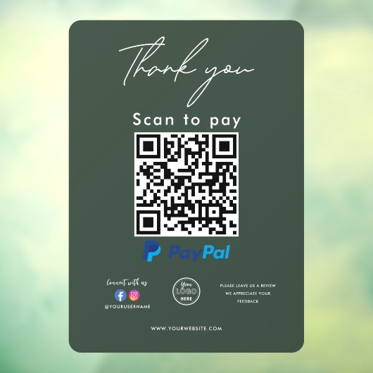 Paypal QR Code Logo Bedankt Scan om te betalen Raamsticker (Vel 3)