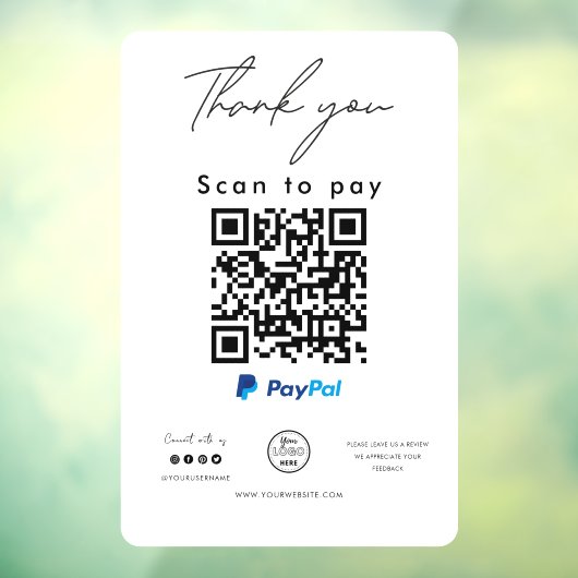 PayPal QR-code Logo Scannen naar betaling Bedankt Raamsticker (Vel 3)