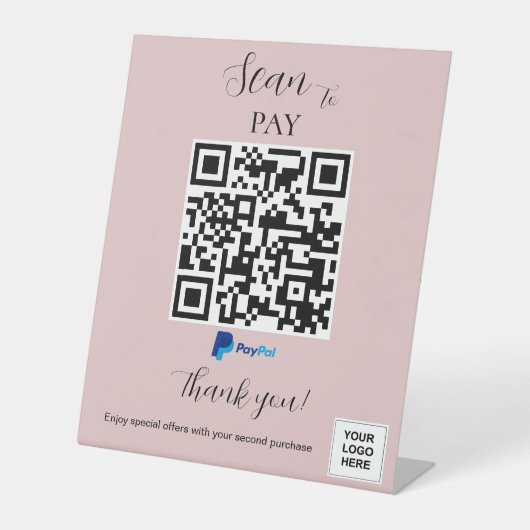 PayPal QR-code Roze Blush Reclamebord Met Voetstuk (Voorkant)