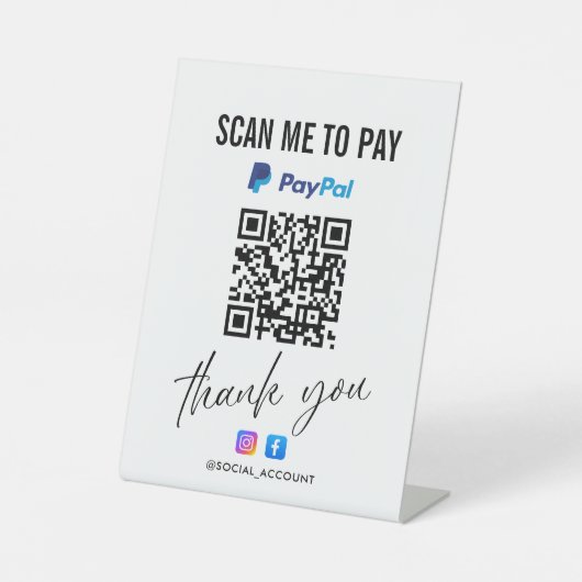 PAYPAL QR CODE SCAN OM TE BETALEN BEDANKT RECLAMEBORD MET VOETSTUK (Voorkant)