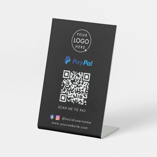 PayPal QR-code | Scannen naar zwart Logo betalen Reclamebord Met Voetstuk (Voorkant)