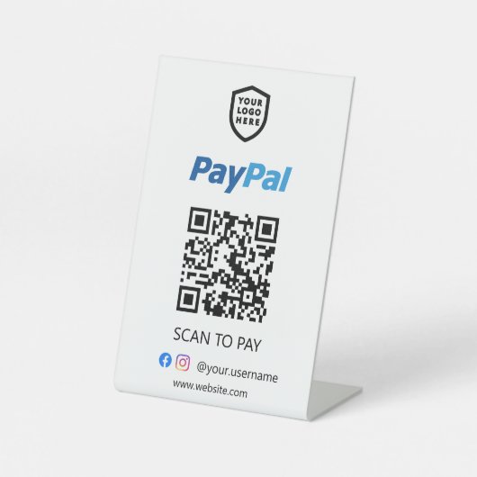 PayPal QR-code | White Scan to Pay Reclamebord Met Voetstuk (Voorkant)