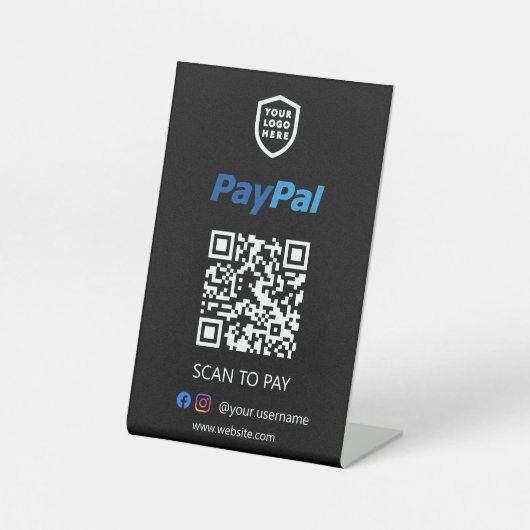 PayPal QR-code | Zwart scannen naar betaling Reclamebord Met Voetstuk (Voorkant)