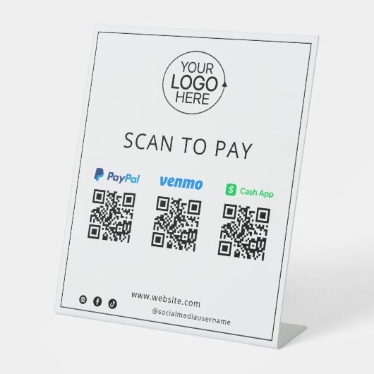 PayPal Venmo Cash-app Contactloos mobiel betalen Reclamebord Met Voetstuk (Voorkant)