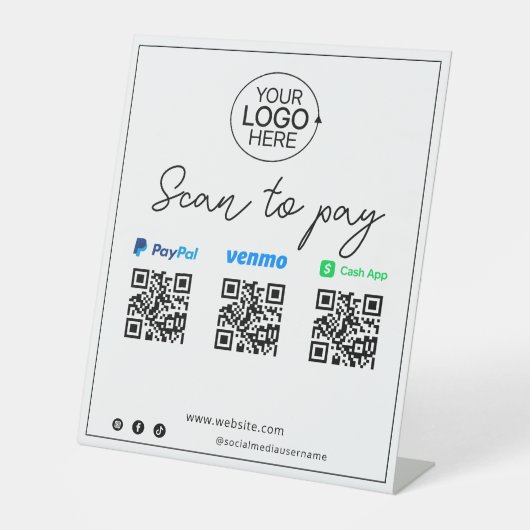 PayPal Venmo Cash App Mobiel Betaalscript Reclamebord Met Voetstuk (Voorkant)