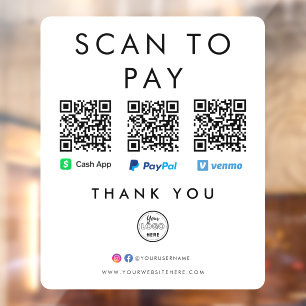 Paypal Venmo Cash App Scan naar betalen QR-code Lo Raamsticker