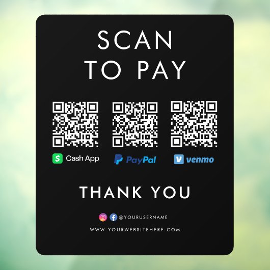 PayPal Venmo Cash App Scan naar Pay QR Code Black Raamsticker (Vel 3)