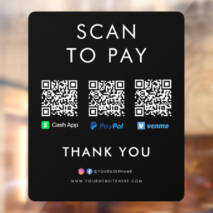 PayPal Venmo Cash App Scan naar Pay QR Code Black Raamsticker