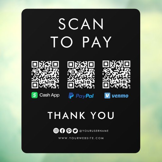 PayPal Venmo Cash App Scan naar Pay QR Code Black Raamsticker (Vel 3)